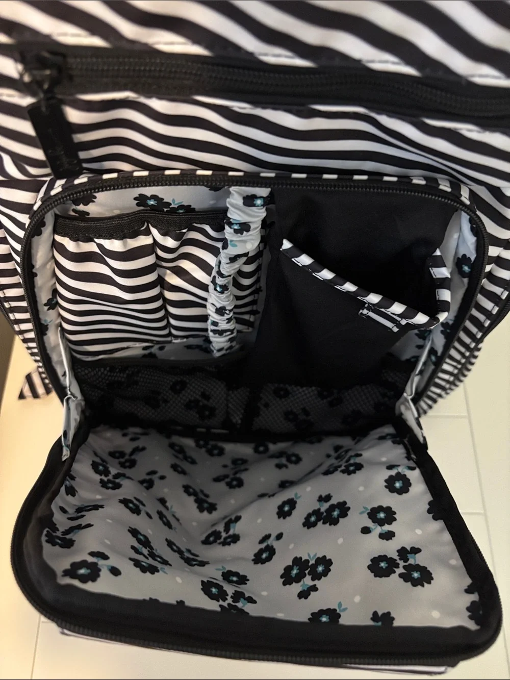 Ju-Ju-Be Black & White Striped Diaper Backpack